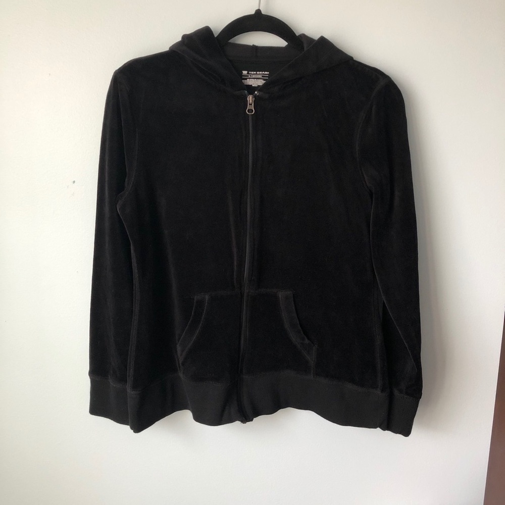 TEK Gear Black Hooded Velour Full Zip Jacket